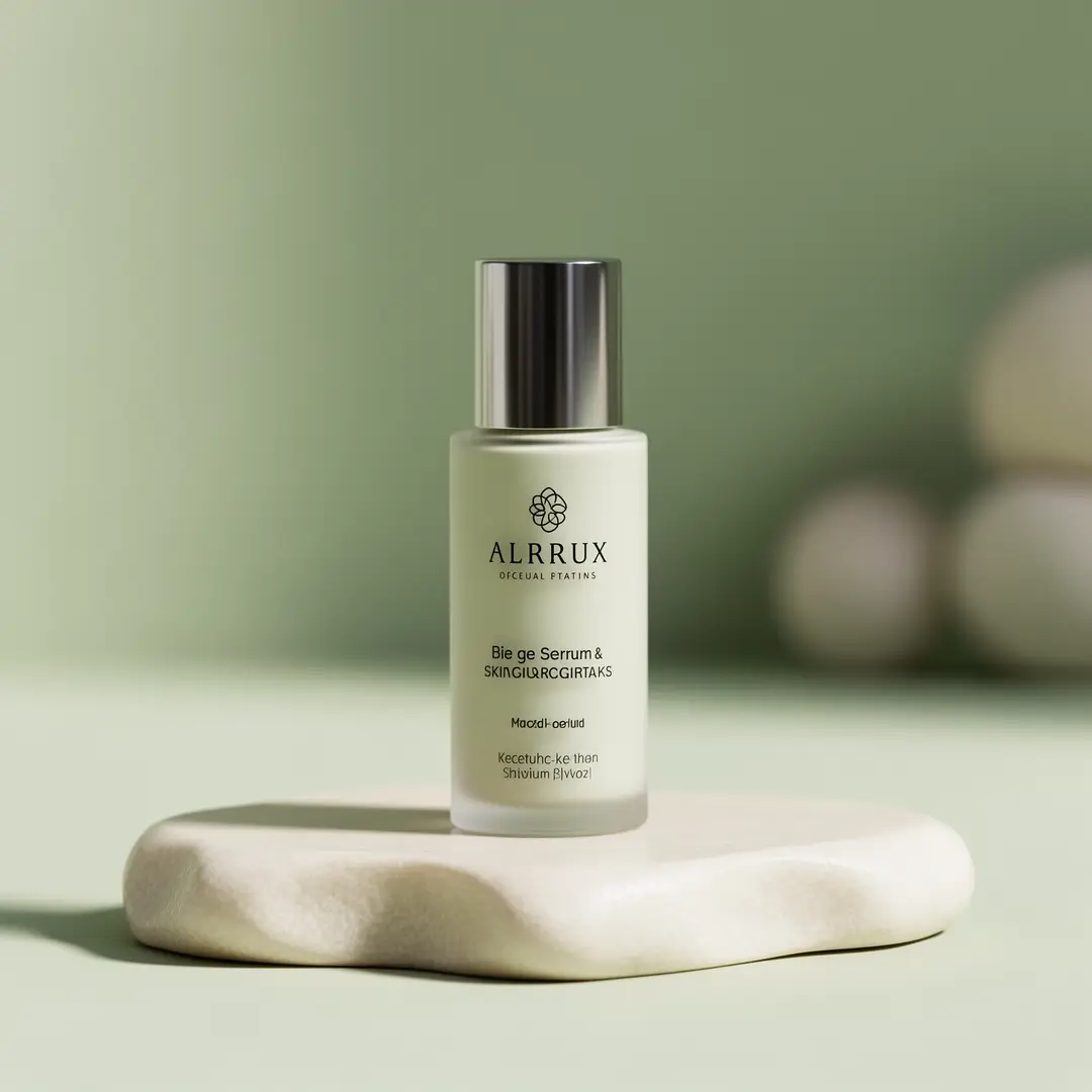 A clean skincare product hero shot featuring polished materials and a calm, premium color palette.